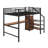 Full Size Metal Loft Bed With Desk And LED Light-1674471790