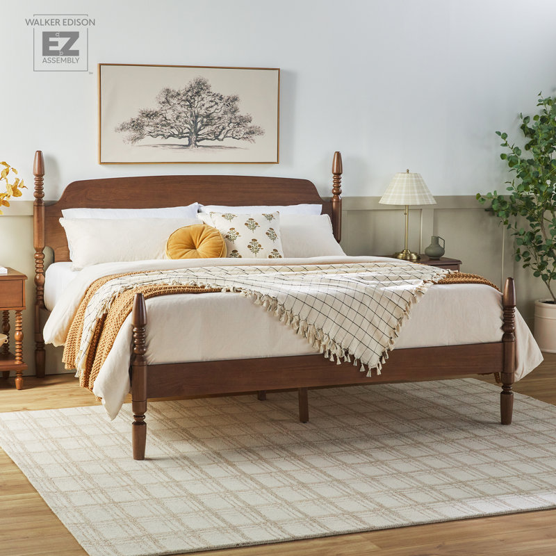 Vivienne Traditional Easy Assembly Solid Wood Turned Spindle Bed, King, Dark Brown