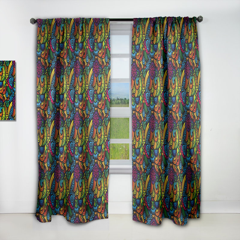 Rideau occultant bohème et éclectique multicolore à motif mosaïque multicolore, L 52 po x L 63 po