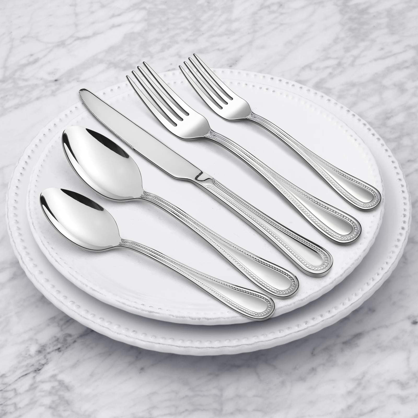 100 Pieces Silverware Set Stainless Steel Flatware Set Pearled