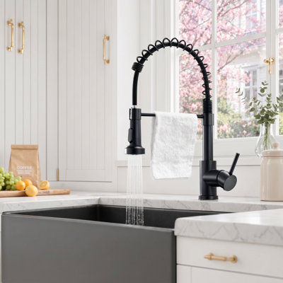 High-Arc Pull-Down Kitchen Faucet with Dual Spray Modes, for Full Sink Coverage via a 23.6" Retractable Hose & 360° Swivel Spout - Perfect Brushed Nickel for Kitchen, Bar, RV & Utility Sink