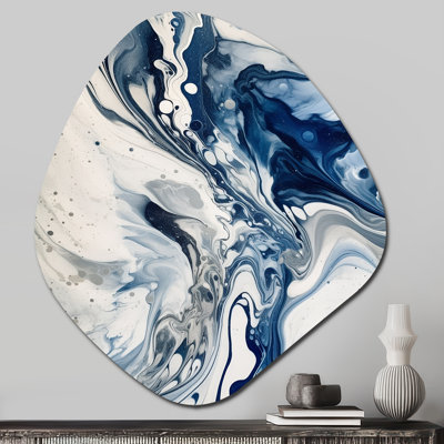 Blue and Grey Ethereal Elixir IV - Abstract Unique Shape Metal Wall Decor, Blue Asymmetrical Metal Art Print