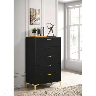 Commode rectangulaire noire / dorée à 5 tiroirs