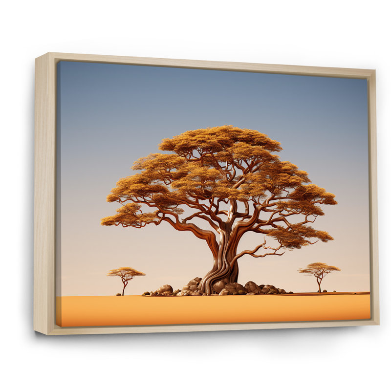 " African Tree Arbour IV ", 24" H x 32" W x 1" D, Natural Floater Framed