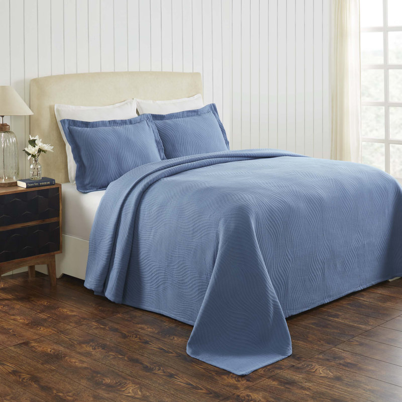 Blue Nile Mills Cotton Sateen Coverlet, King Coverlet + 2 King Pillowcases, Blue