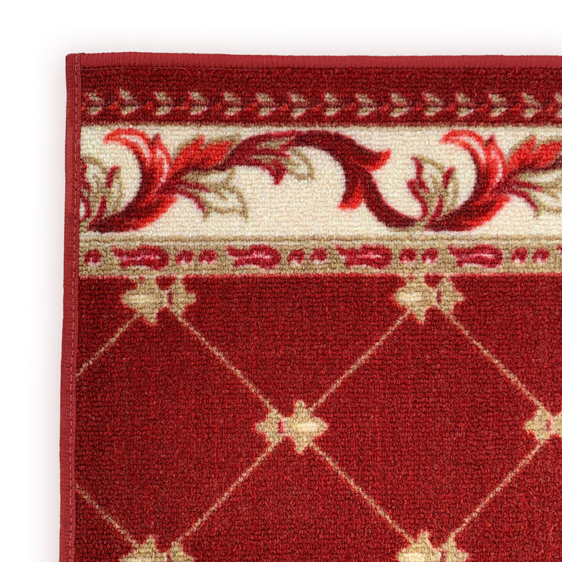 Tapis rouge touffeté à motif géométrique Oregon, Tapis de couloir 2 pi 2 po x 10 pi