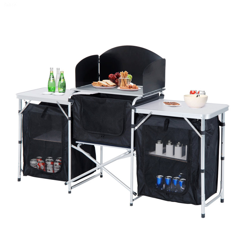 Fold-Up Cooking Table With Windscreen And Storage