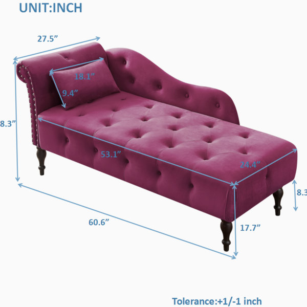 Latitude Run® 60.6" Burgundy Velvet Chaise Lounge With Buttons ...