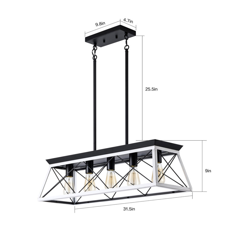 Fabrication de la salle à manger à 5 lumières suspendues avec abat-jour blanc réglable en fer et en bois