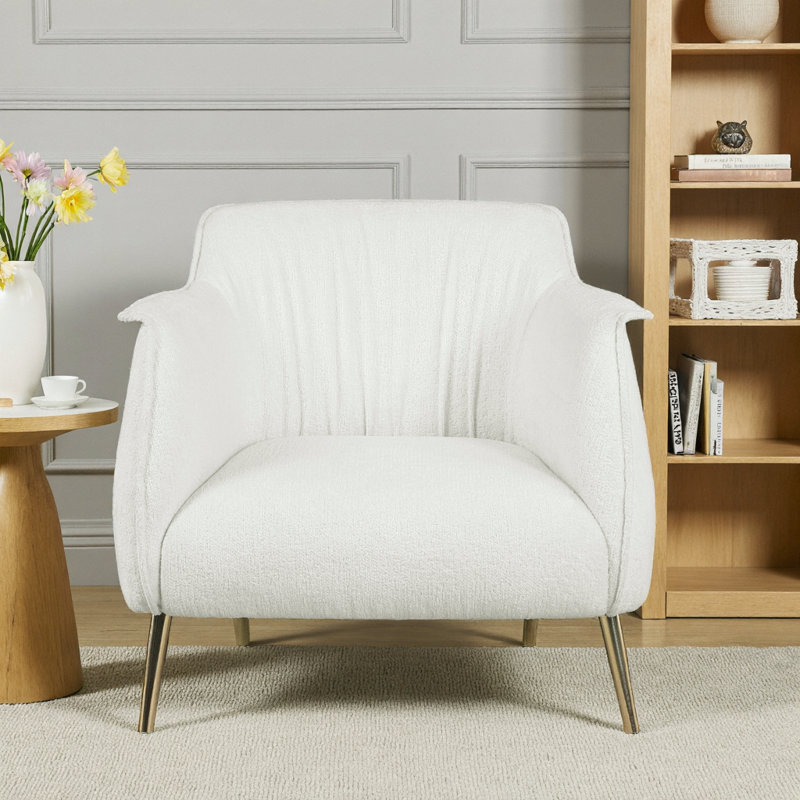 Élégant fauteuil d'appoint à pattes dorées avec boucle blanche - Glamour hollywoodien de qualité supérieure, Blanc