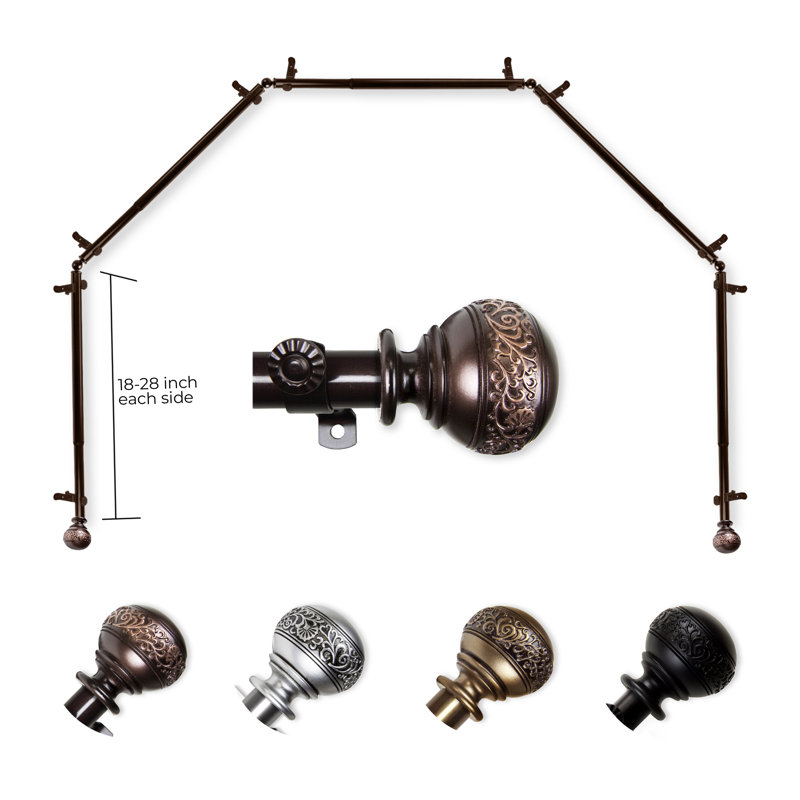 Tringle à rideaux simple à 5 côtés pour fenêtre en baie Solon, Cacao, 18 à 28 po (de chaque côté)