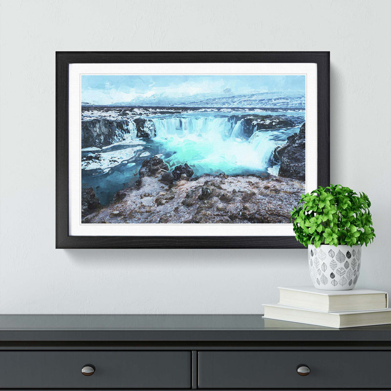 Godafoss Waterfall in Iceland - Framed Print, 48cm H x 65cm W x 2cm D, Black Framed