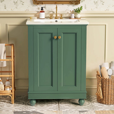 Armoire de meuble-lavabo moderne de 24 pouces, conception simple et élégante avec rangement à fermeture en douceur, tablette réglable, meuble-lavabo avec lavabo en céramique