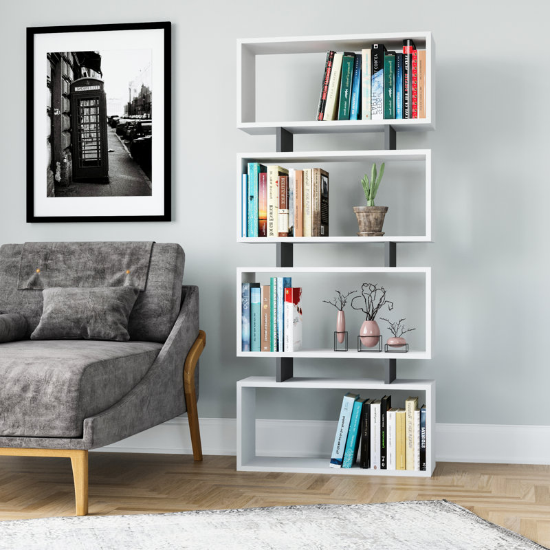 Priestley 161cm H x 72cm W Geometric Bookcase, Anthracite