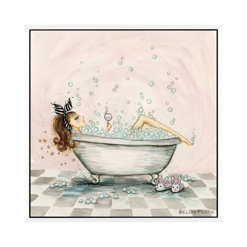 Pamper Yourself Bubble Bath by Bella Pilar - Painting on Canvas, 66.04 cm H x 66.04 cm W, White Framed Canvas