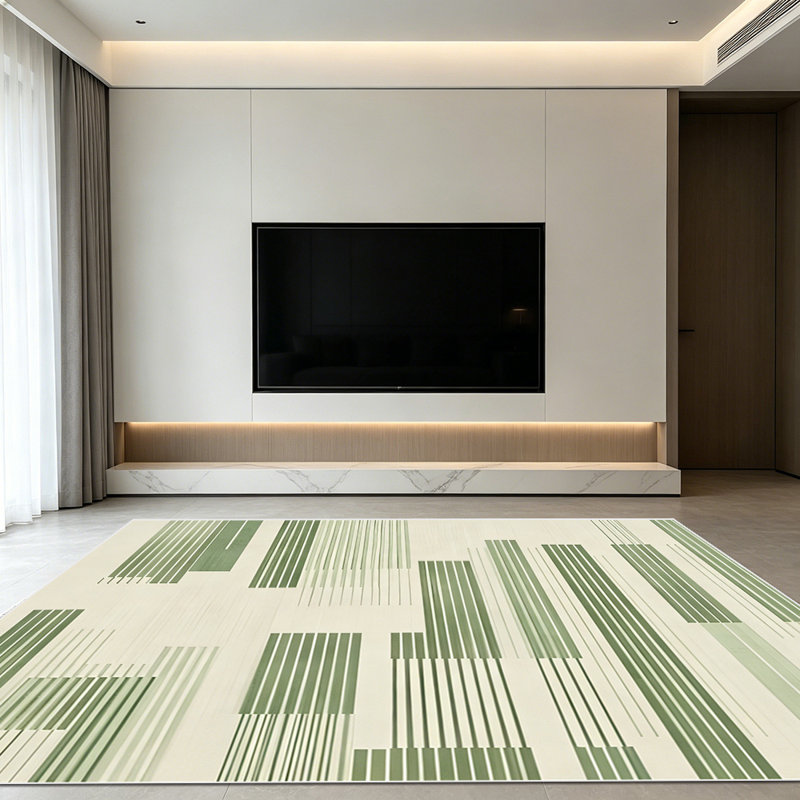 1PC Sage Green Beige Vertical Stripe Geometric Modern Minimalist area rugs for Living Room, Soft, All seasons, Easy-maintain, Washable Indoor mat, Farmhouse suitable for dining room, bedroom, home office...