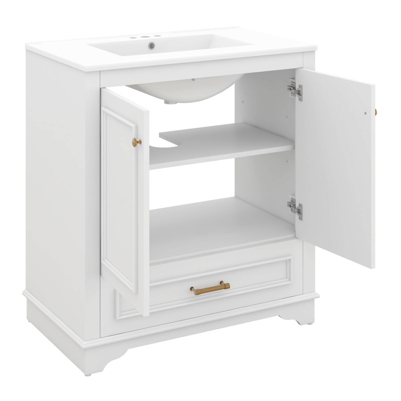 Ensemble de meuble-lavabo 30 po avec lavabo, meuble-lavabo avec lavabo en céramique encastré et 2 grandes portes à fermeture en douceur, tiroir