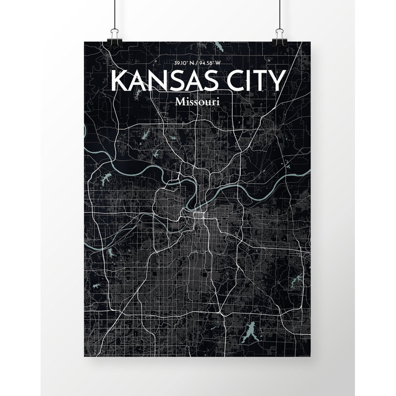 Kansas City Map - Unframed Graphic Art Print on Paper, 91.4cm H x 61cm W x 0.1cm D, Black