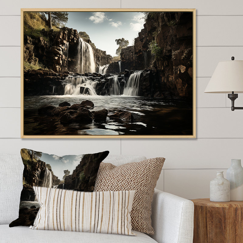 " Waterfall River Scenery I ", Gold Picture Framed, 34" H x 44" W