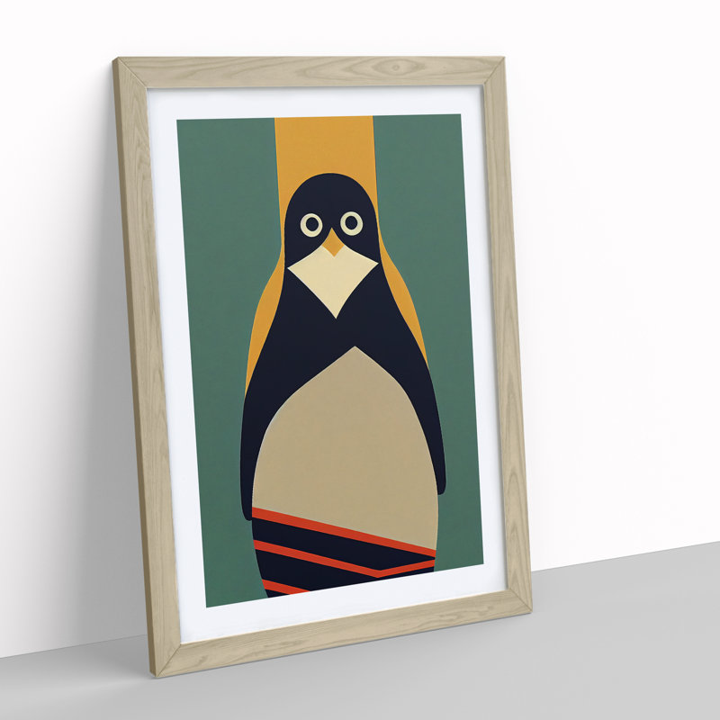 Modern Abstract Penguin No.4 - Framed Print, 64cm H x 46cm W x 2cm D, Oak