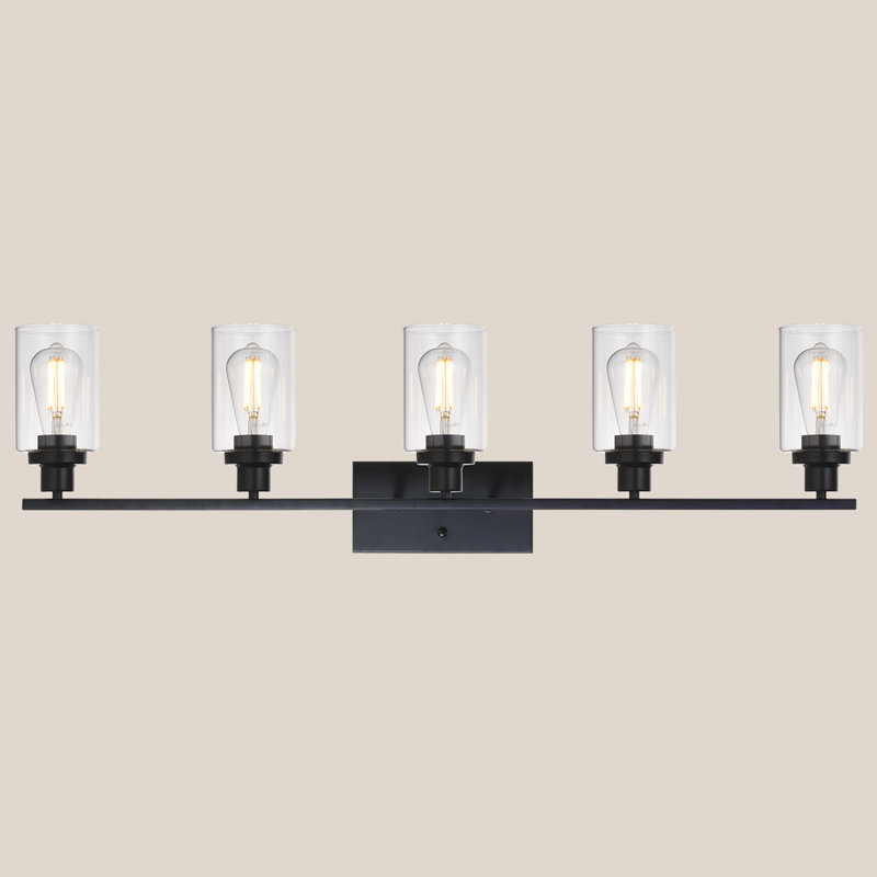 Luminaire de meuble-lavabo noir mat 5 lumières, luminaire de meuble-lavabo moderne pour salle de bain, luminaire mat, appliques murales avec abat-jour en verre transparent, applique murale pour salle de bain noire sur miroir