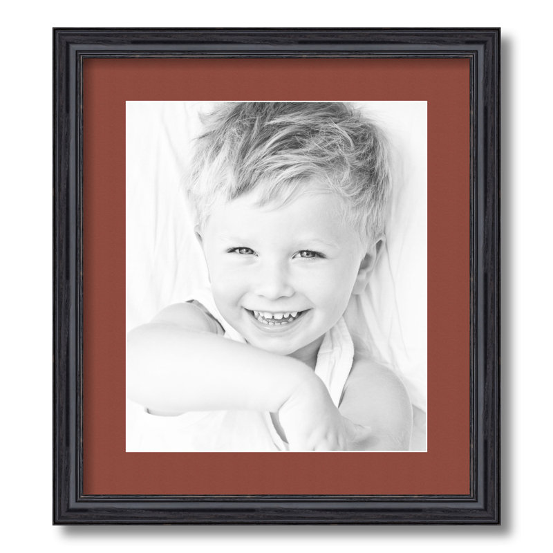 Black Wood Matte Picture Frame with Mat, Cognac