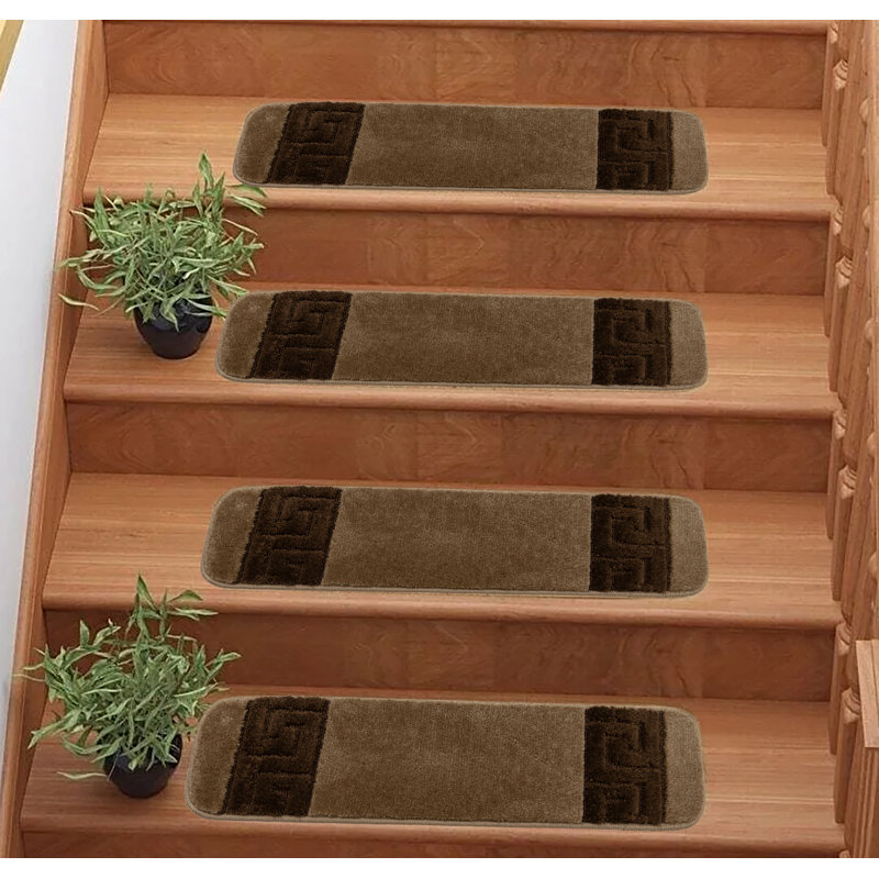 Tapis d'escalier en latex lavable antidérapant, Beige foncé