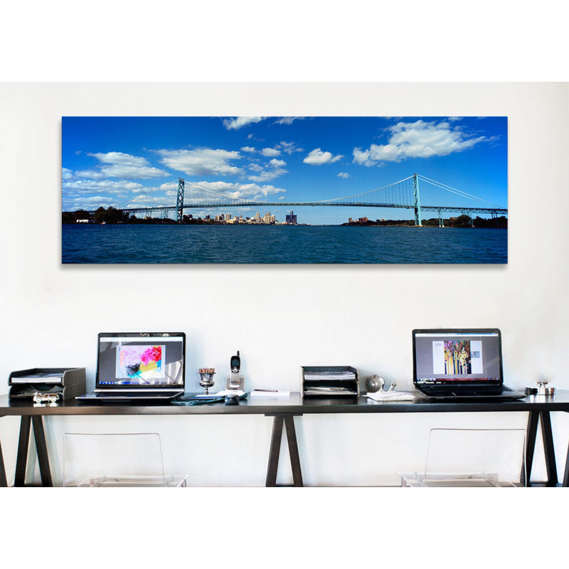 « panoramique ambassadeur bridge, détroit river, détroit, wayne county, michigan », reproduction de photo sur toile