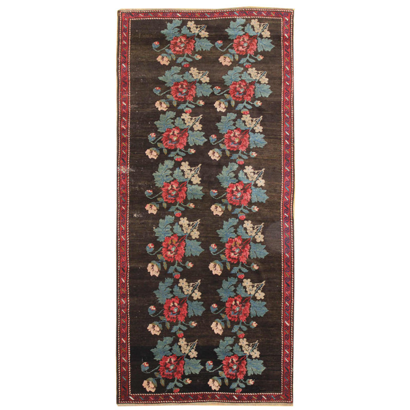 Tapis brun / chocolat / rouge en laine tissé à la main de conception unique 3 pi 7 po x 8 pi 5 po années 1910 Karabagh