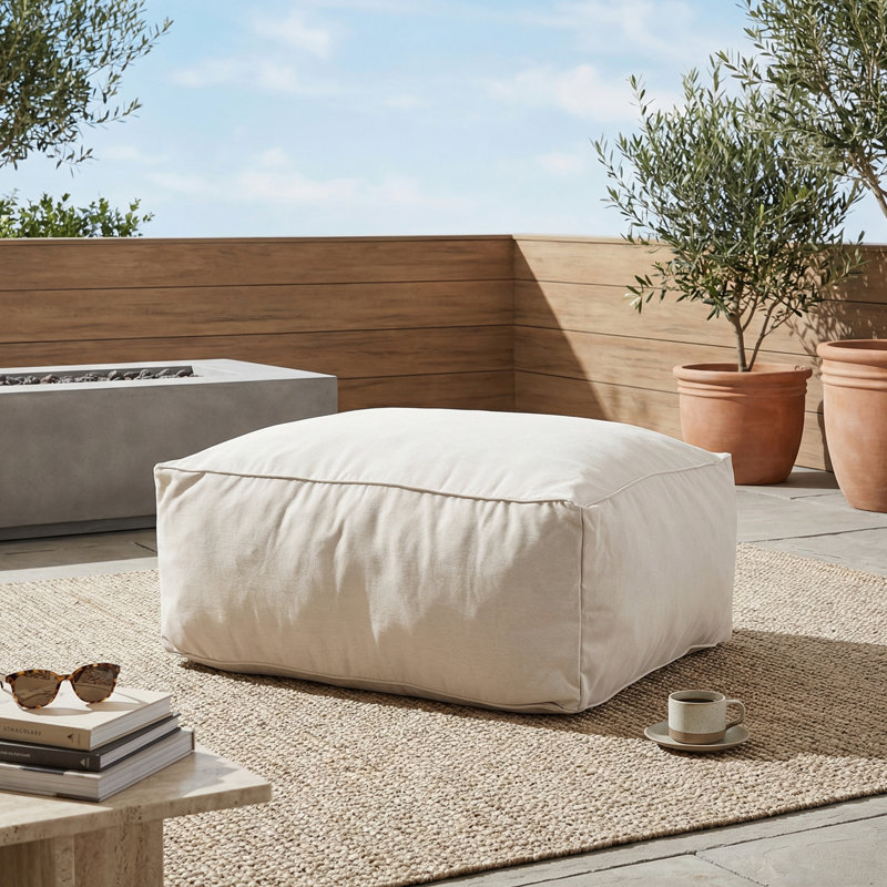 Dael Patio Olefin Bean Bag Sofa Ottoman with Shredded Foam Fill, Beige