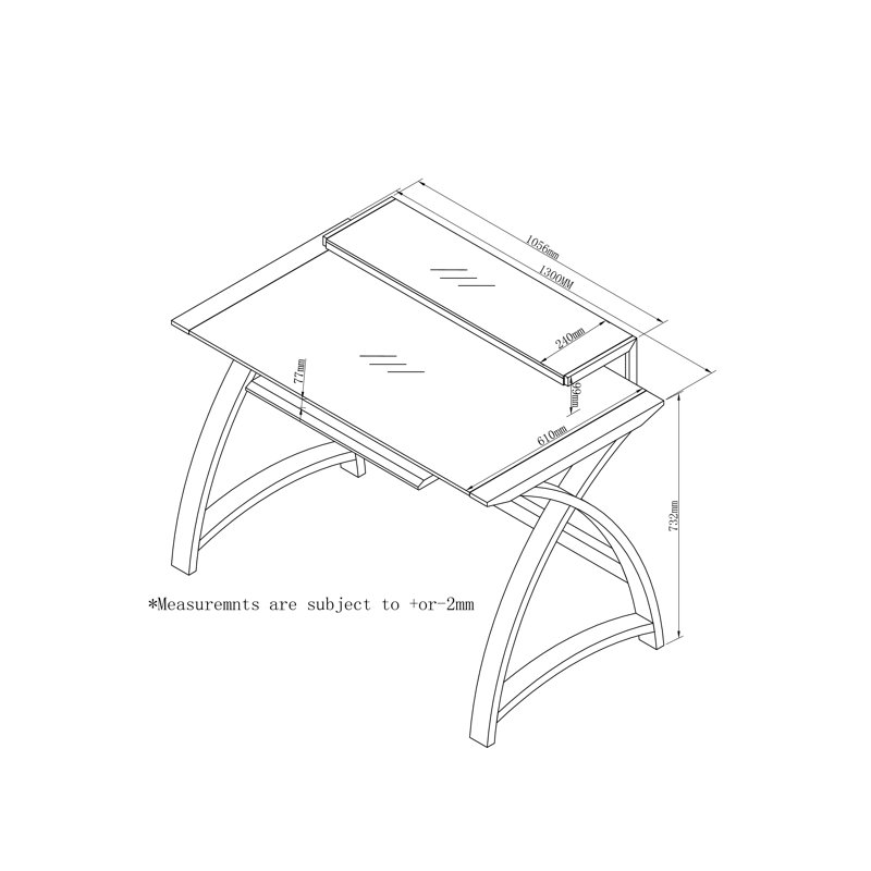 Sunterra Glass Top Computer Desk, Oak Veneer/White, 84cm H x 130cm W x 64cm D