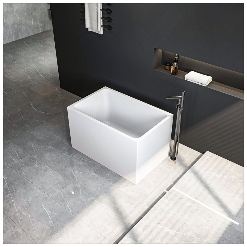 Baignoire autoportante en acrylique de 43 po, forme rectangulaire spacieuse, finition blanc brillant, trop-plein chromé et bonde escamotable certifiée CUPC