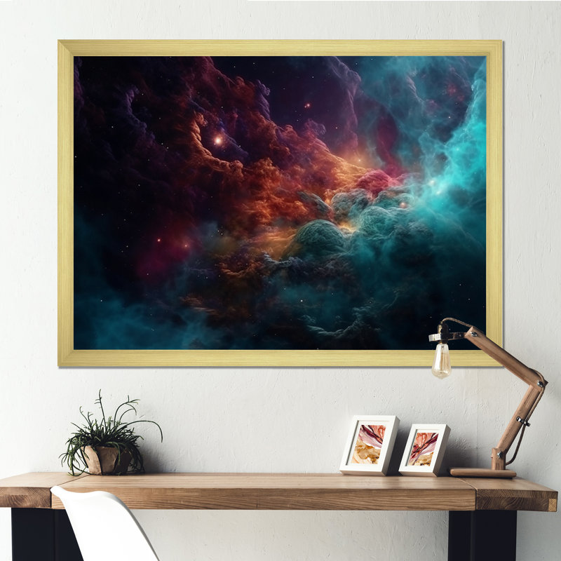 Imagine Space VI sur toile, Cadre doré à coins fermés, H 34 po x l 44 po x P 1,5 po