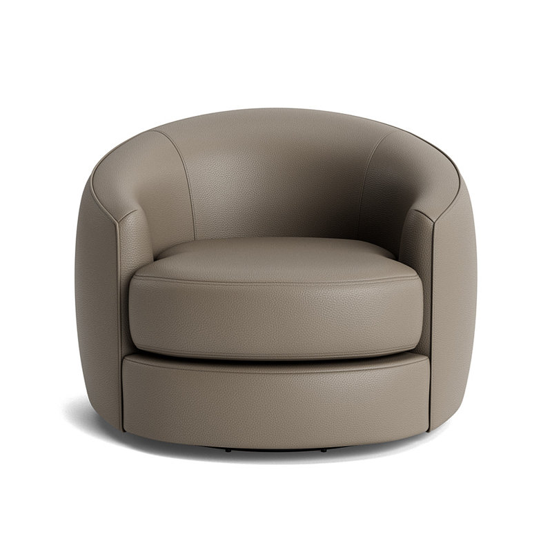 Giselle Upholstered Swivel Barrel Chair, Greenwich Performance Leather - Pewter