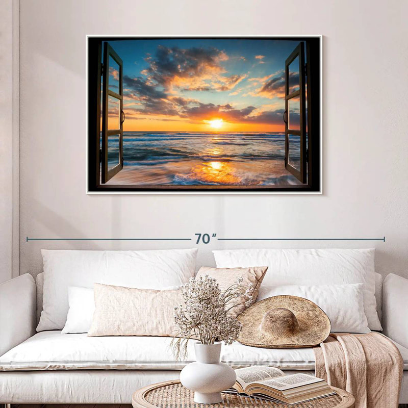 Fenêtre sur le Marcum du Pacifique, 46 po x 31 po, Cadre flottant blanc