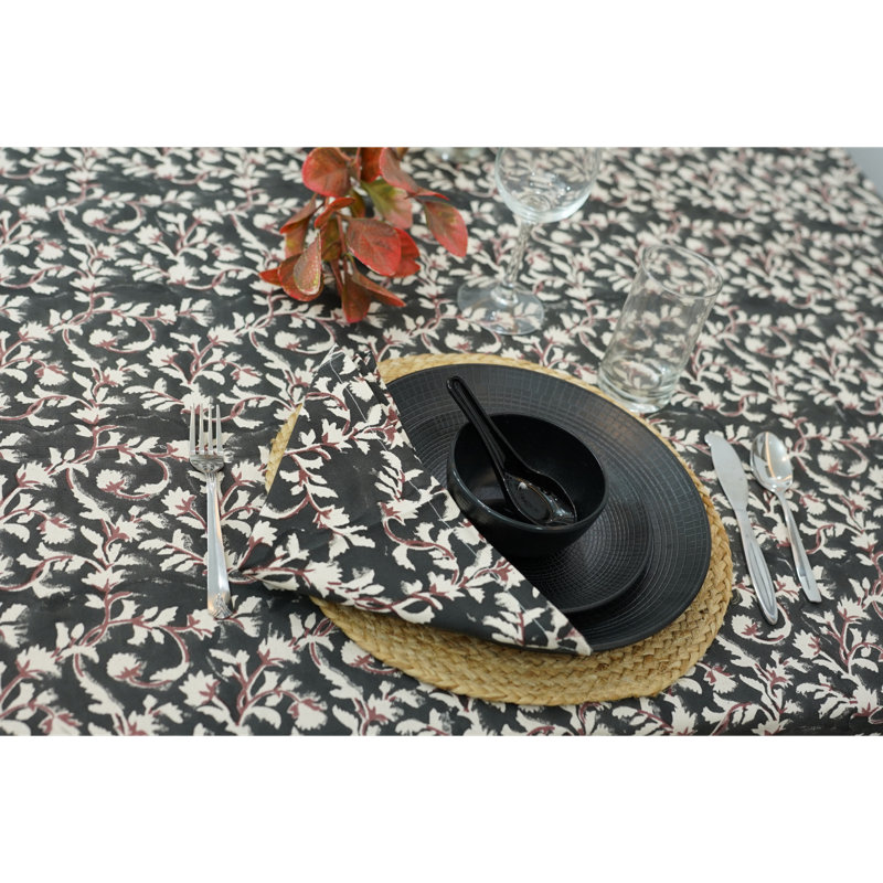 Fabdivine 18X18 Inch Boho Accent Table Napkin, Floral Print, (Pushp Varsha, Black) {Set of 14}