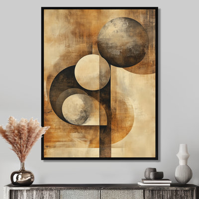 Art mural géométrique sépia, formes orbitales dans l'espace sépia, toile abstraite rétro