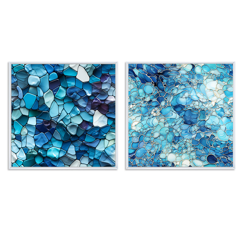 Chritine - Ensemble de 2 collages carrés abstraits, Cadre flottant blanc, H 36 po x l 73 po