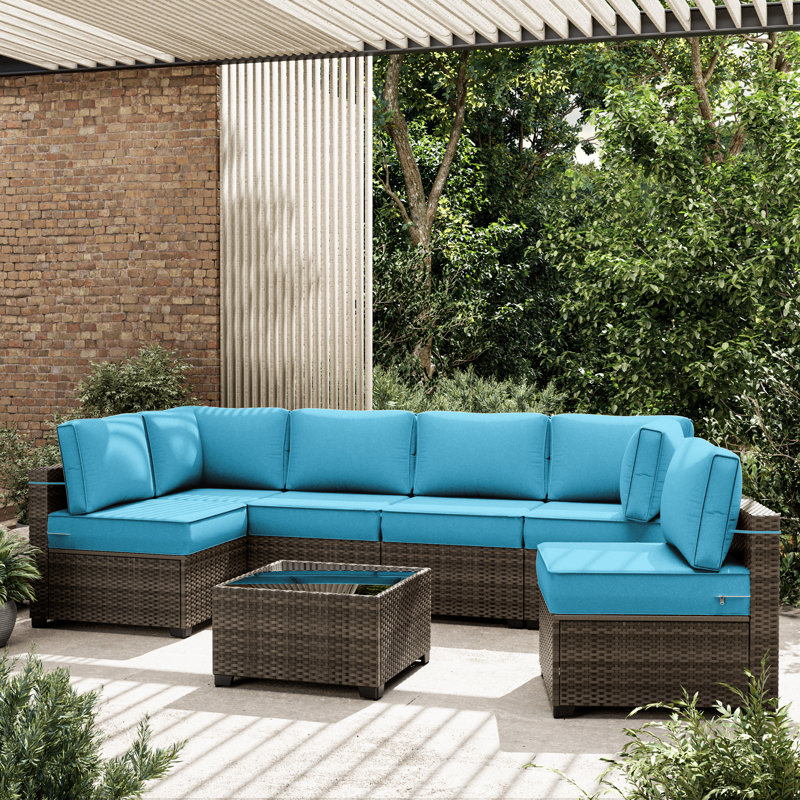 Outdoor 5" Replacement Cushion Set Seat/Back Cushions (Set Of 6 Cushions, 6 Backrests, 2 Corner Cushions)-Cushion Set Only