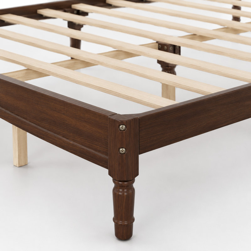 Lit plateforme Norvessa en bois de noyer avec tête de lit en forme de gourde, cadre de lit de style rétro avec support à lattes en bois, aucun sommier requis