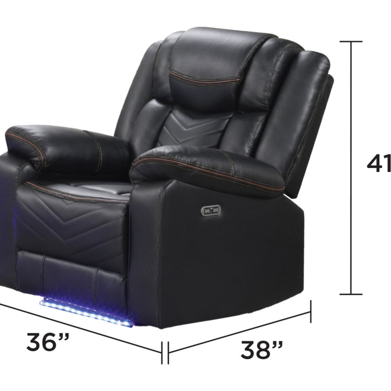 Challenger Modern LED Power Recliner Chair With Wood And Metal Frame, USB Charging, And Ambient Lighting For Ultimate Comfort