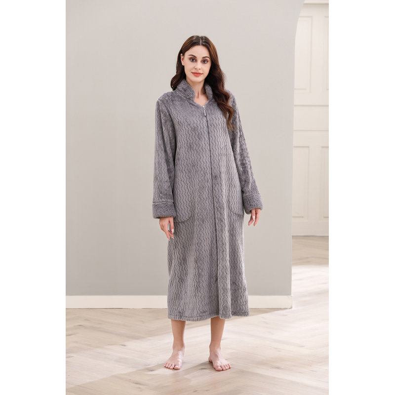 Peignoir à poches mi-mollet avec poches, Gris foncé, XL