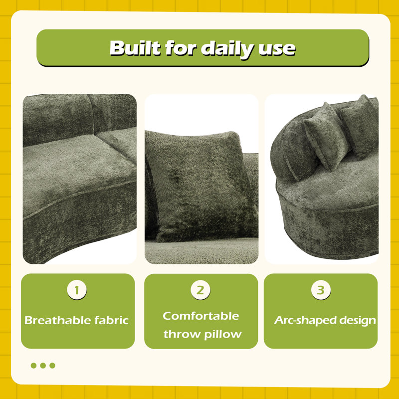 Modern Curved L-Shape Luxury Sectional Oversized Sofa: Minimalist Design, Green Boucle