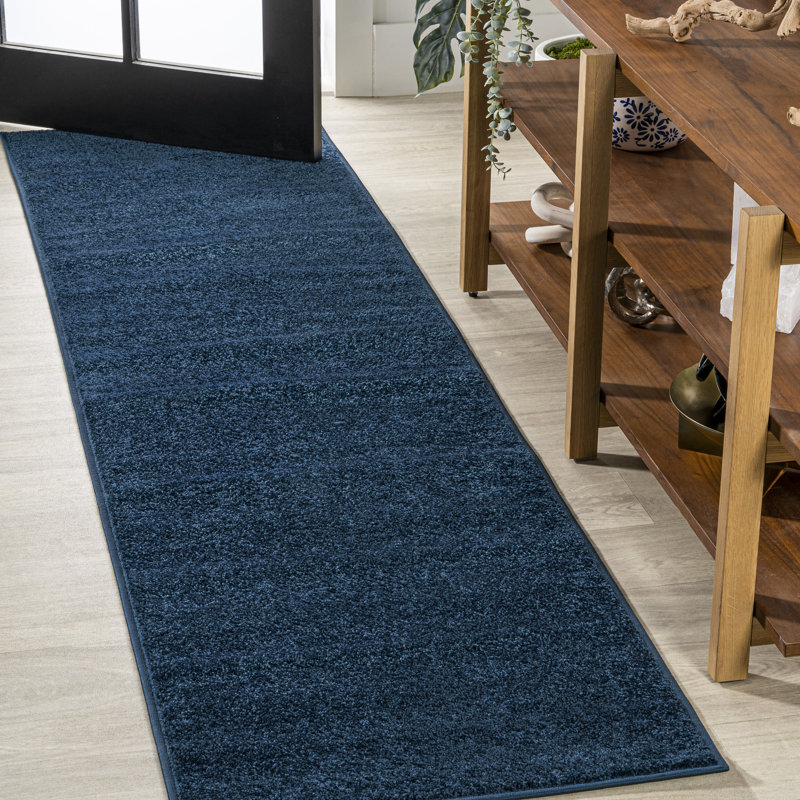 Airidas Solid Low-Pile Navy Rug, Runner 2' x 12'