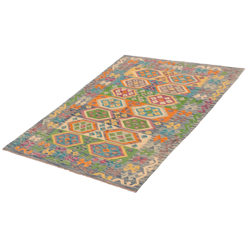 Tapis bleu en laine nouvel âge 4 pi 9 po x 6 pi 10 po Klodjana