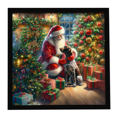 «German Shorthaired Pointer and Santa Claus», reproduction d'art encadrée
