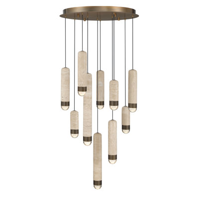 Cambre, Chandelier , 10-Light, 22", Antique Brass, Travertine