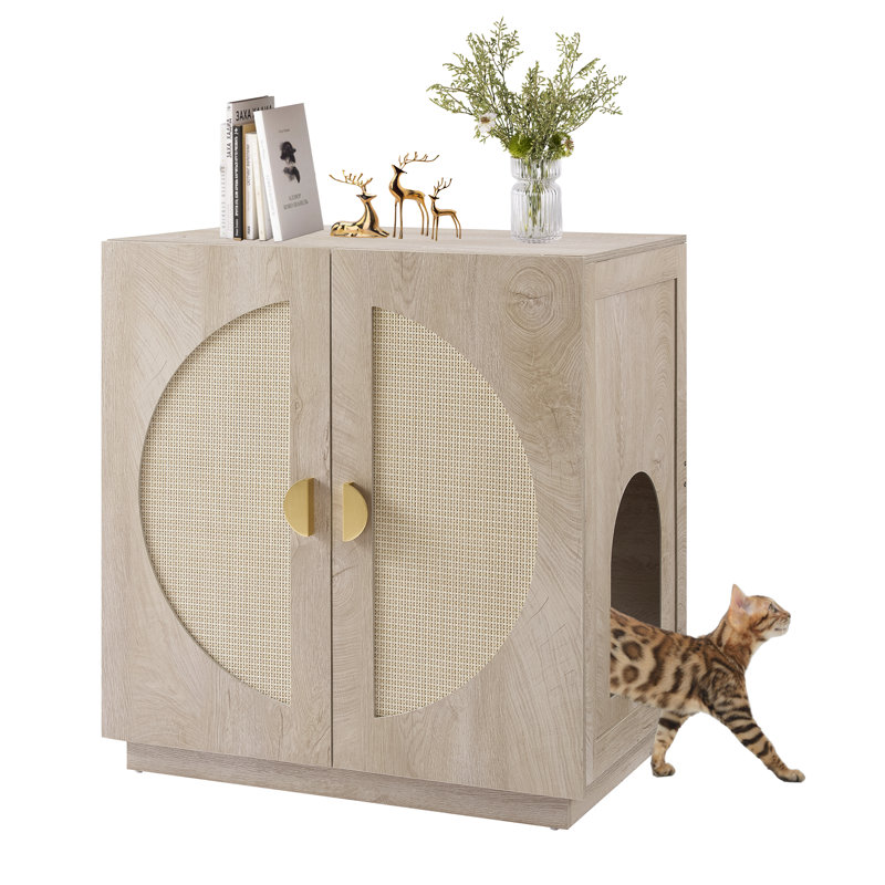 Modern Litter Box Enclosure Furniture with Adjustable Shelf and Storage, Rustic Brown, 30.7" H x 28.7" W x 19.6" D