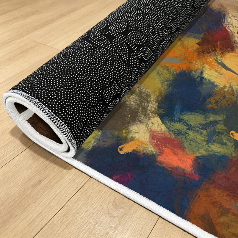 Brown Art Abstract Colors Orange Green Blue Painting Surface Machine Washable Indoor Area Rug, Rectangle 71" x 98"
