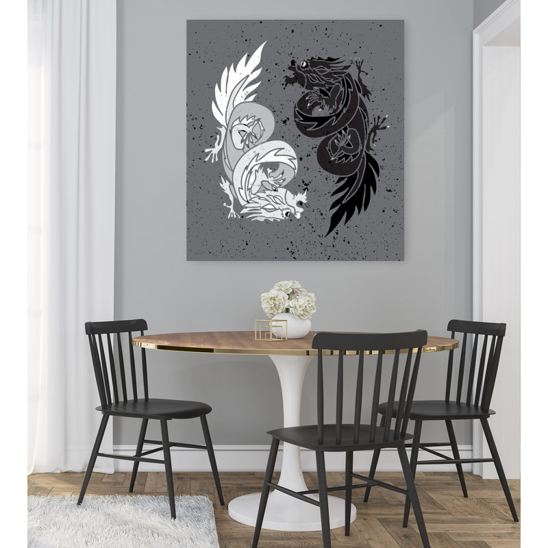 Yin Yang Dragons, art mural contemporain, H 48 po x l 48 po